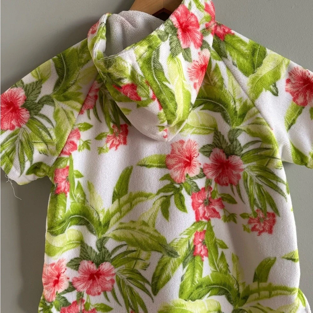 Tommy Bahama Girls' Hooded terry cloth Floral Zip Poncho White, Pink & Green